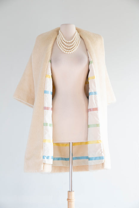 Dreamy Early 1960's Pastel Candy 🍭 Striped Ivory Lilli Ann Cocoon Coat / Petite SM