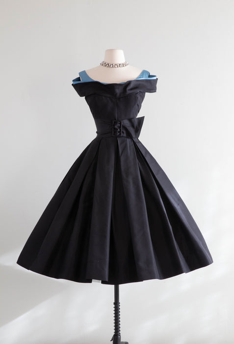 Iconic 1950's Nettie Rosenstein Silk Taffeta Cocktail Dress With Cerul – Xtabay Vintage
