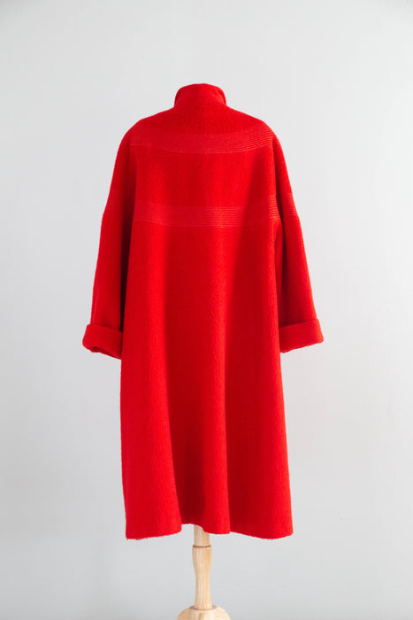 Fabulous 1950's Cherry Red Lamaloft Llama & Wool Swing Coat / XL