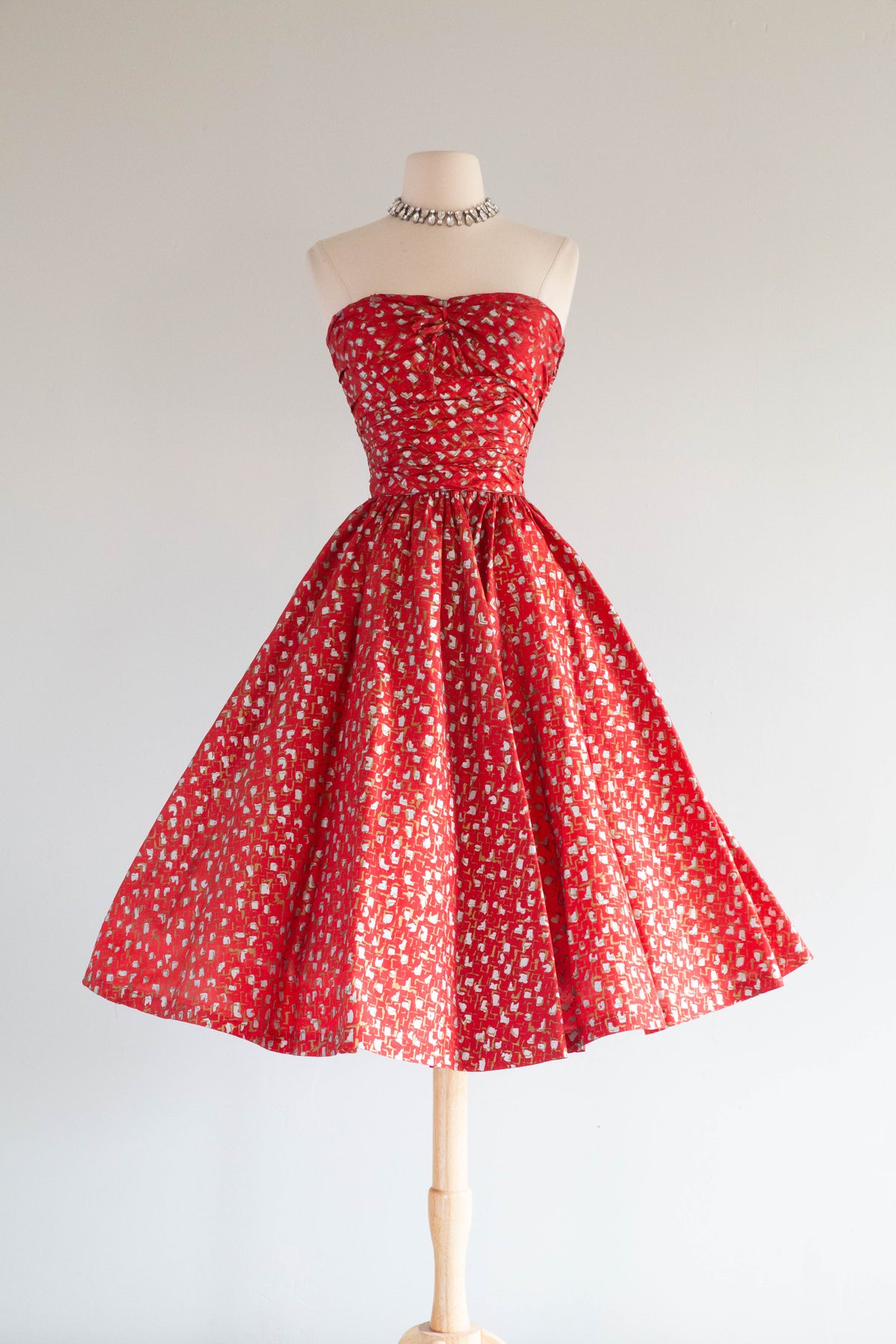 Festive 1950's Fred Perlberg Cherry Red Silk Party Dress With