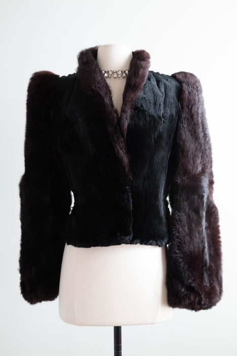 Ultra GLAM 1970's Black Sheared Fur Jacket With Puff Shoulders / Small