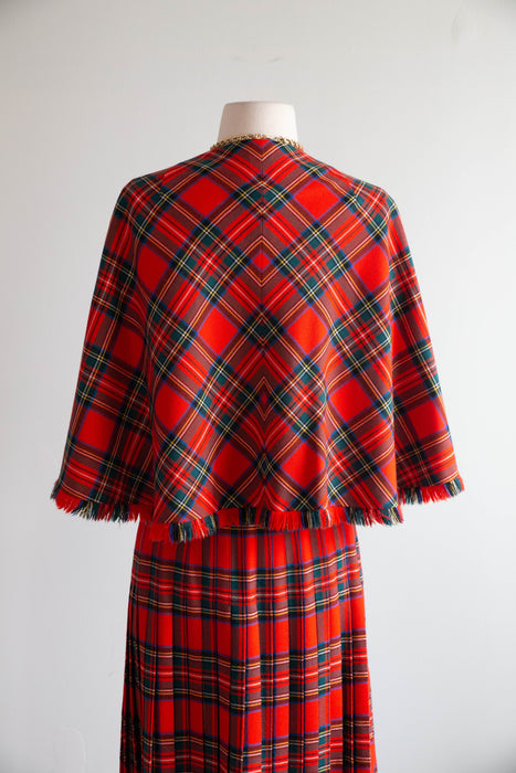 Fabulous 1970's Wool Tartan Plaid "Holiday Hostess With The Mostess" Two Piece Set / M