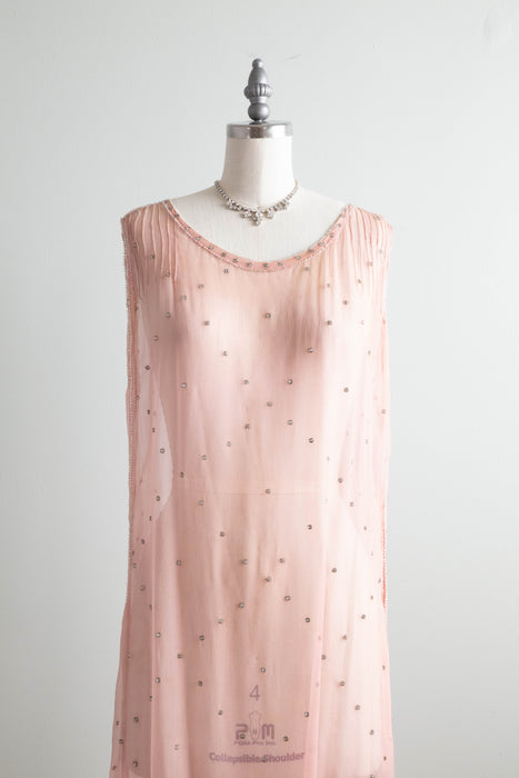 Ethereal 1920's Peony Pink Silk Chiffon Evening Dress AS_IS / Small
