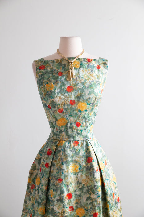Exquisite Late 1950's Silk Brocade Cocktail Dress & Matching Jacket / SM