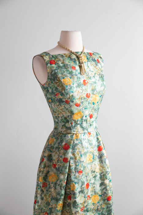Exquisite Late 1950's Silk Brocade Cocktail Dress & Matching Jacket / SM