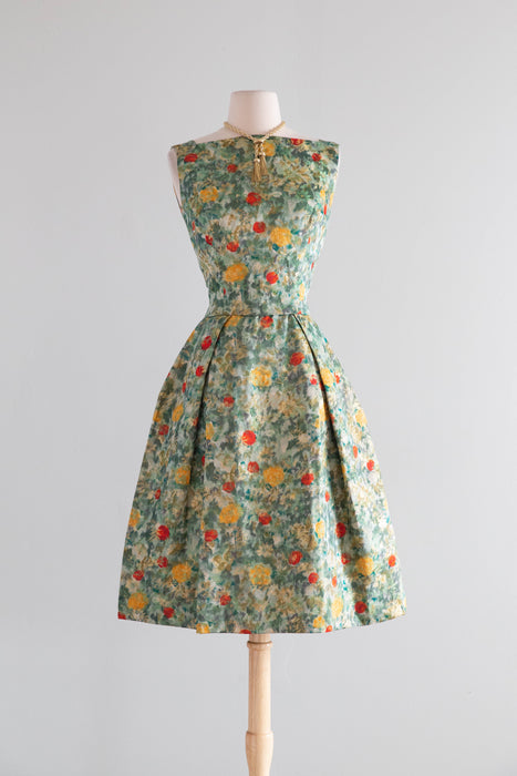 Exquisite Late 1950's Silk Brocade Cocktail Dress & Matching Jacket / SM