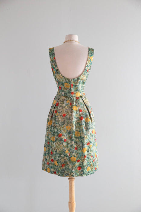 Exquisite Late 1950's Silk Brocade Cocktail Dress & Matching Jacket / SM