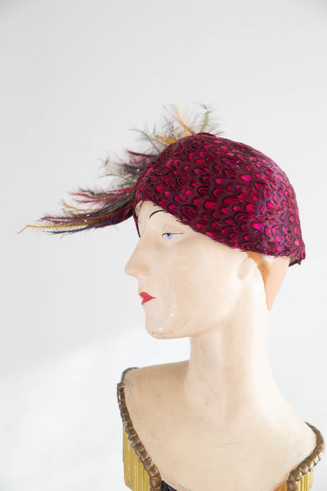 Exquisite 1960’s Jack McConnell Feather Evening Hat - Red Feather Label