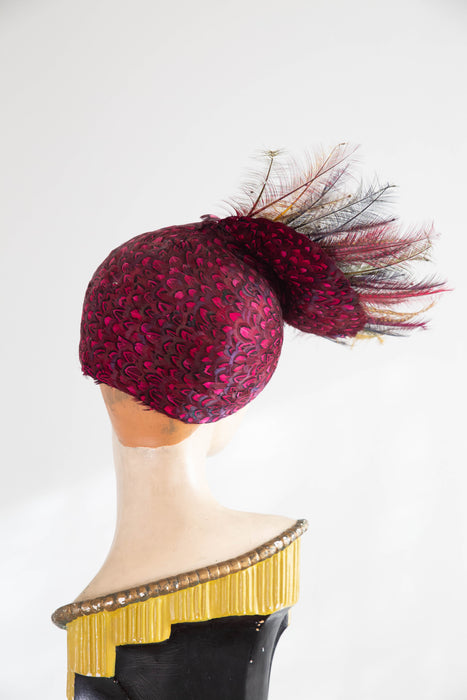 Exquisite 1960’s Jack McConnell Feather Evening Hat - Red Feather Label