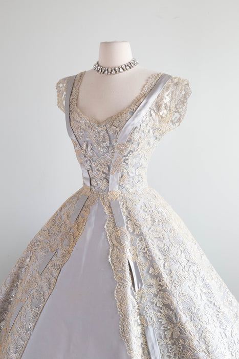 Breathtaking 1950's Werle' Beverly Hills Couture Silk Party Dress / M