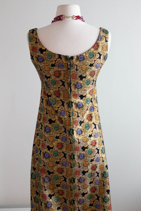 Festive 1960's Holiday Gold Brocade Evening Dress / Small Xtabay Vintage Festive 1960's Holiday Gold Brocade Evening Dress / Small Xtabay Vintage