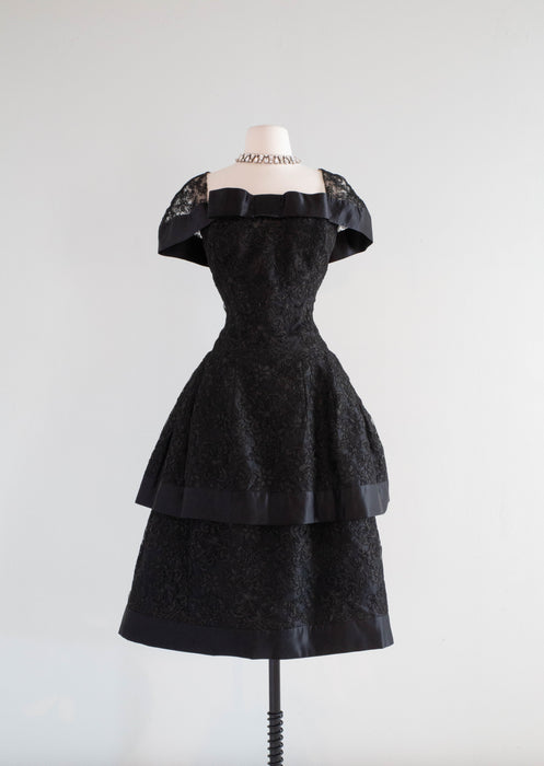 Dramatic 1950's Black Lace Couture Cocktail Dress / M