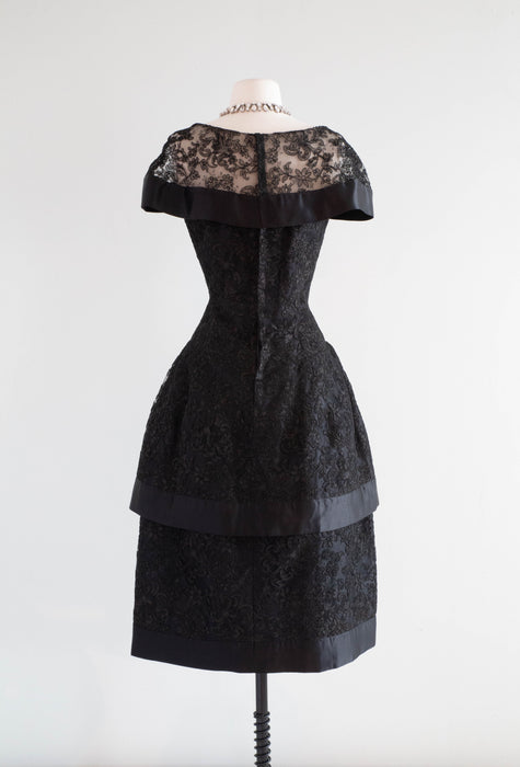 Dramatic 1950's Black Lace Couture Cocktail Dress / M