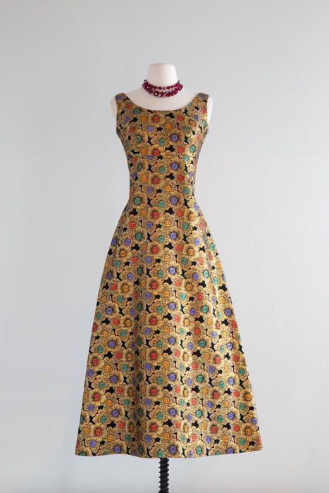 Festive 1960's Holiday Gold Brocade Evening Dress / Small Xtabay Vintage Festive 1960's Holiday Gold Brocade Evening Dress / Small Xtabay Vintage