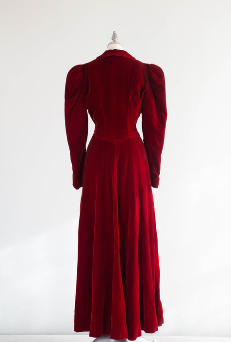 Decadent Deco Era 1930's Crimson Silk Velvet Maxi Coat / Medium