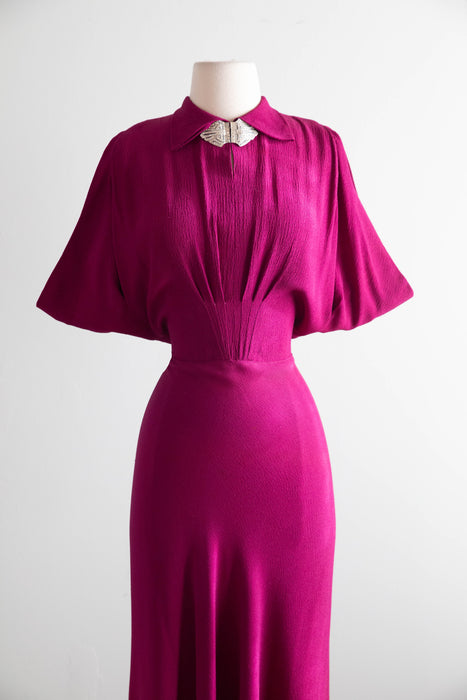 Fabulous 1930's SHOCKING Pink Bias Cut Evening Gown / SM