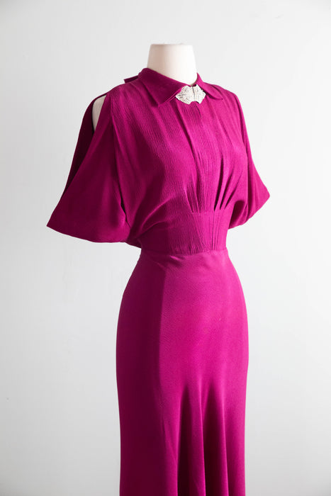 Fabulous 1930's SHOCKING Pink Bias Cut Evening Gown / SM