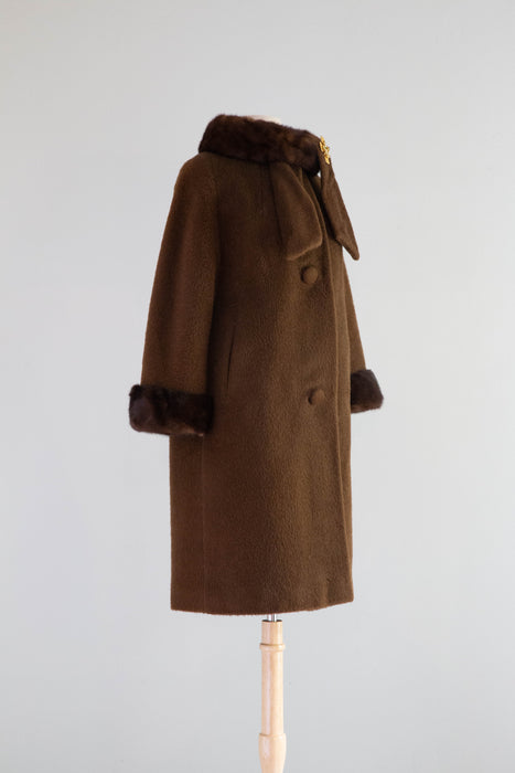 Gorgeous Late 1950's Lilli Ann Teddy Bear Cocoon Coat With Mink Collar and Cuffs / M