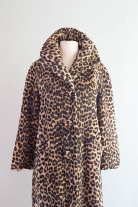 MEOW! Glamorous 1960's Faux Leopard Print Coat / Medium