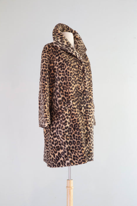 MEOW! Glamorous 1960's Faux Leopard Print Coat / Medium