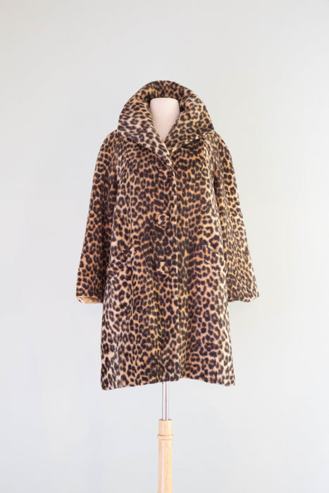 MEOW! Glamorous 1960's Faux Leopard Print Coat / Medium