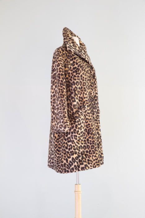 MEOW! Glamorous 1960's Faux Leopard Print Coat / Medium