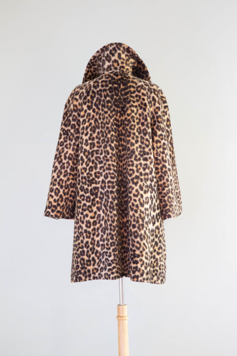 MEOW! Glamorous 1960's Faux Leopard Print Coat / Medium