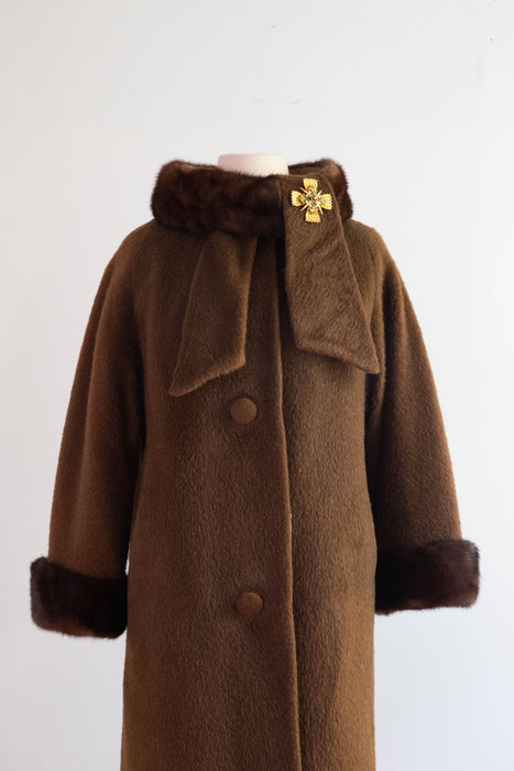 Gorgeous Late 1950's Lilli Ann Teddy Bear Cocoon Coat With Mink Collar and Cuffs / M