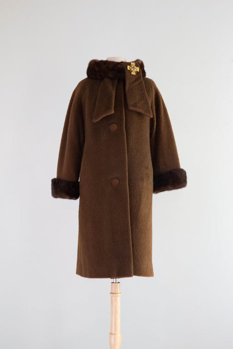 Gorgeous Late 1950's Lilli Ann Teddy Bear Cocoon Coat With Mink Collar and Cuffs / M