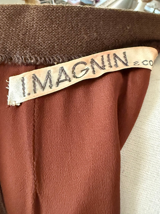Chic 1960's Chocolate Brown Wool Dress From I.Magnin by Helga / M