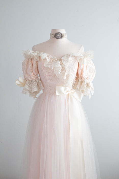 The Dreamiest Vintage Loralie 1980’s Romantic Heroine Fantasy Gown with Lace and Bows / small