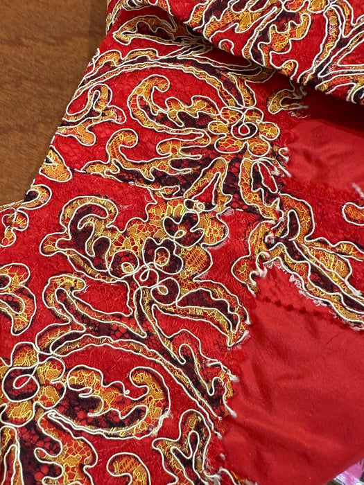 Glamorous Late 1950's Christian Dior Originals Scarlet Demi Couture Corded Lace Cocktail Dress & Matching Jacket / SM