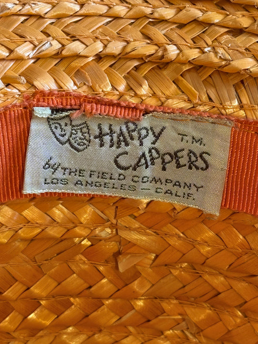 Iconic 1960's Orange Marabou & Straw Hat By "Happy Cappers"