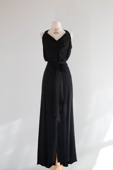 Elegant 1930's FOGA Bias Cut Rayon Evening Gown With T Back and Sash / SM