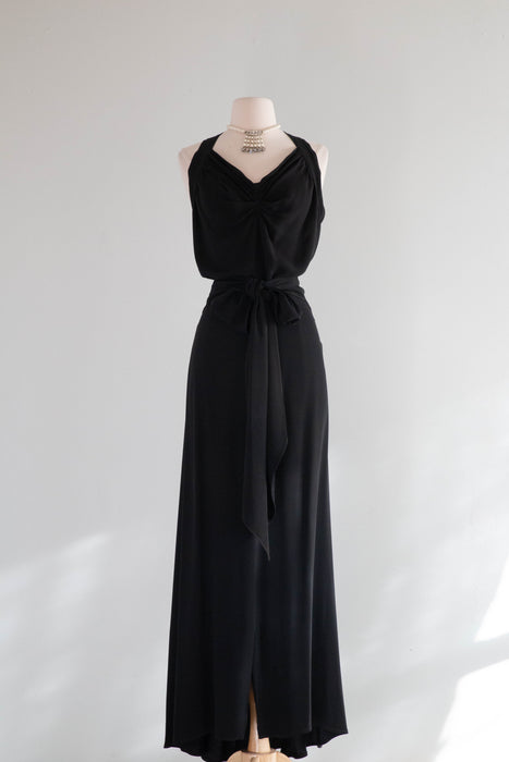 Elegant 1930's FOGA Bias Cut Rayon Evening Gown With T Back and Sash / SM