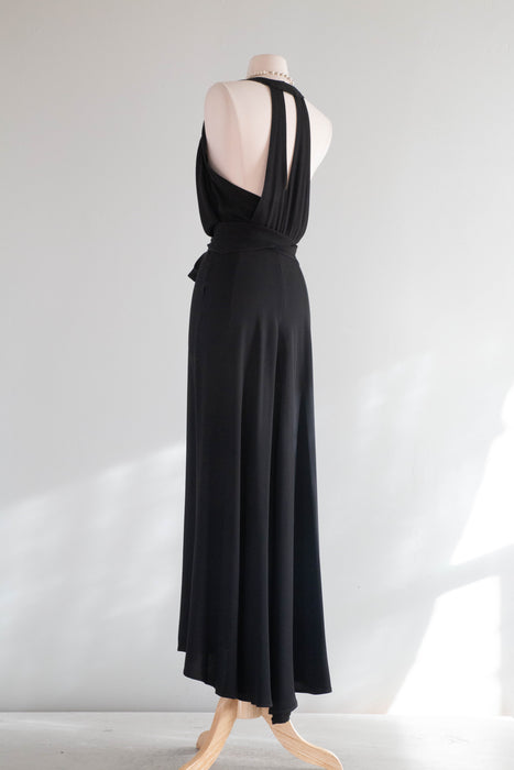 Elegant 1930's FOGA Bias Cut Rayon Evening Gown With T Back and Sash / SM