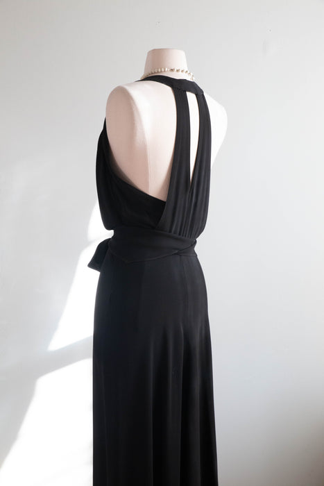 Elegant 1930's FOGA Bias Cut Rayon Evening Gown With T Back and Sash / SM