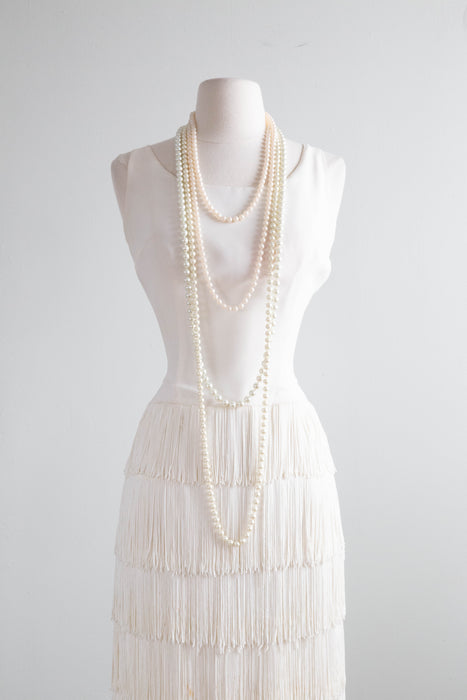 Fabulous 1960's White Fringe Evening Gown By Jr.Theme / Small