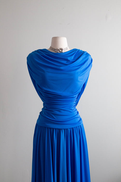 Vintage 1980's BLUE FLAME Body Con Evening Dress / Small to Medium