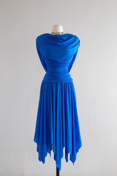 Vintage 1980's BLUE FLAME Body Con Evening Dress / Small to Medium