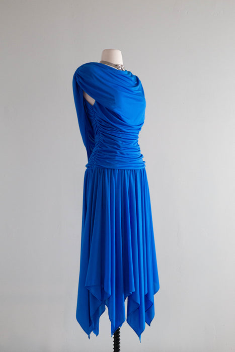 Vintage 1980's BLUE FLAME Body Con Evening Dress / Small to Medium