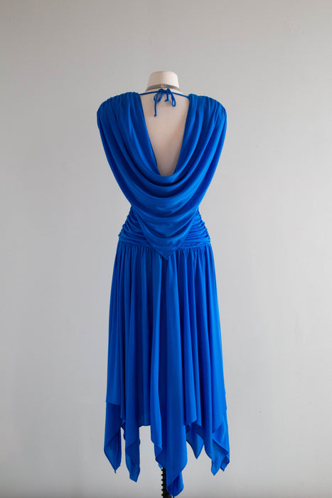 Vintage 1980's BLUE FLAME Body Con Evening Dress / Small to Medium