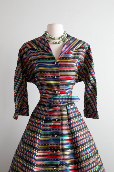 Wonderful 1950's Holiday Candy Striped Cocktail Dress / ML