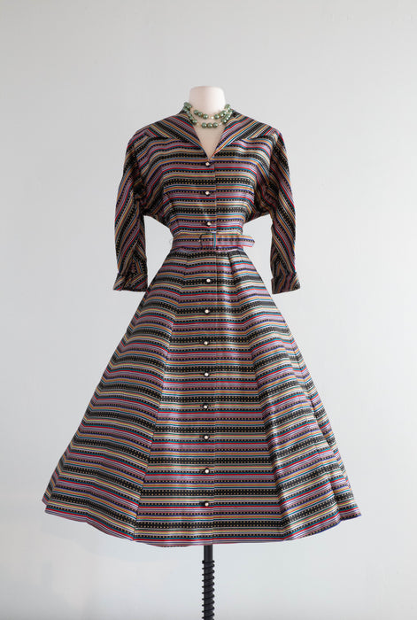 Wonderful 1950's Holiday Candy Striped Cocktail Dress / ML