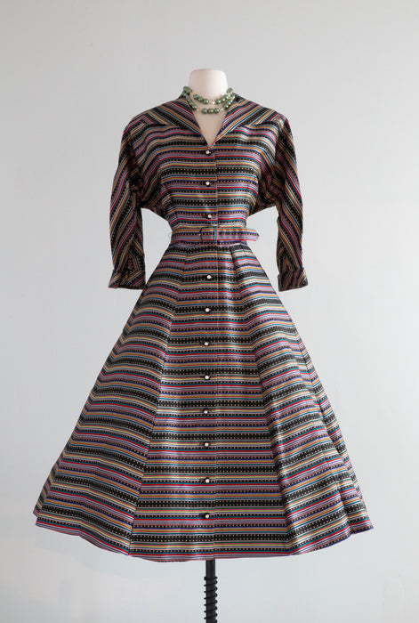 Wonderful 1950's Holiday Candy Striped Cocktail Dress / ML