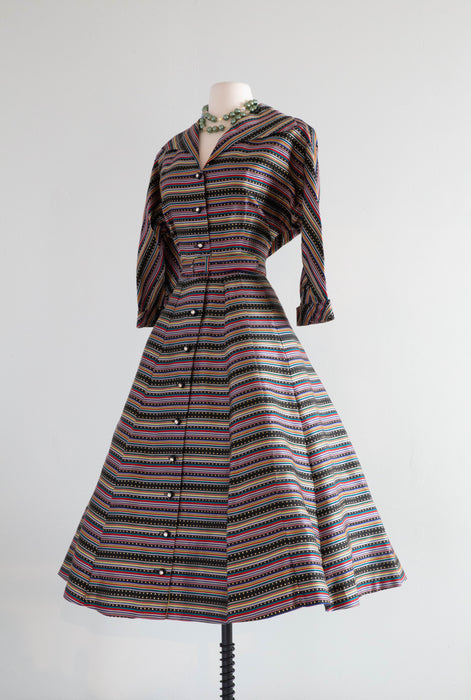Wonderful 1950's Holiday Candy Striped Cocktail Dress / ML
