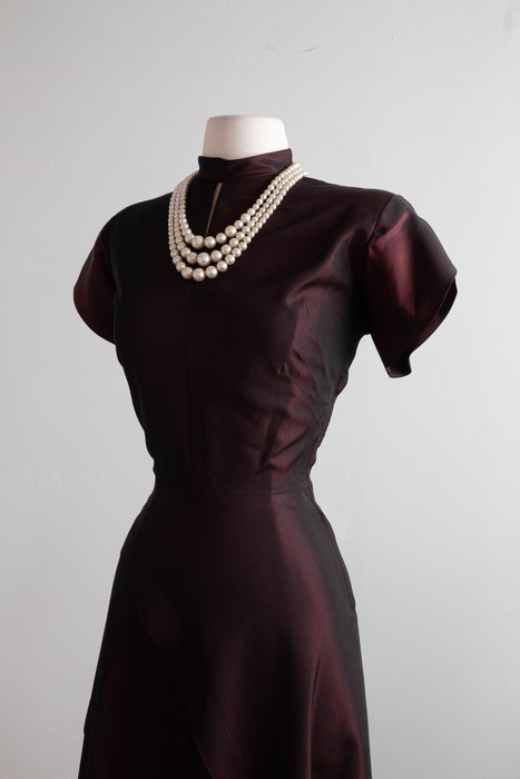 Elegant 1940's Crimson Taffeta Cocktail Dress By David Westheim / Small