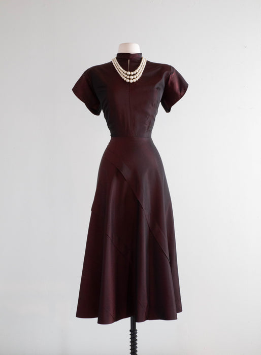 Elegant 1940's Crimson Taffeta Cocktail Dress By David Westheim / Smal Xtabay Vintage Elegant 1940's Crimson Taffeta Cocktail Dress By David Westheim / Smal Xtabay Vintage