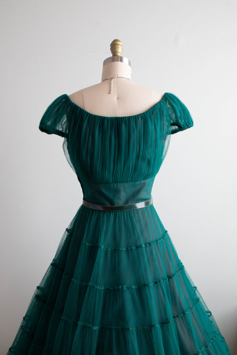 Stunning 1950's Emerald Green Party Dress By Filcol / Small