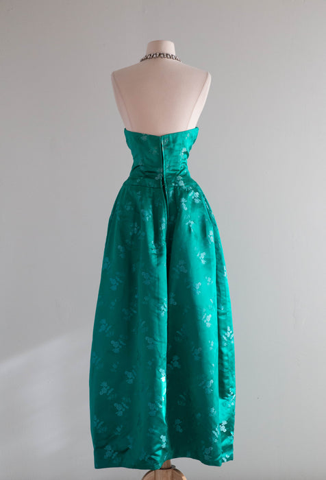 Stunning 1950's Peacock Green Silk Evening Dress With Tulip Skirt / Sm Xtabay Vintage Stunning 1950's Peacock Green Silk Evening Dress With Tulip Skirt / Sm Xtabay Vintage